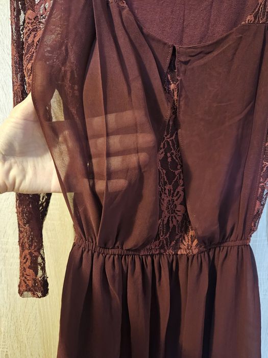Rochie de ocazie cu dantelă, culoarea vișiniu/burgundy