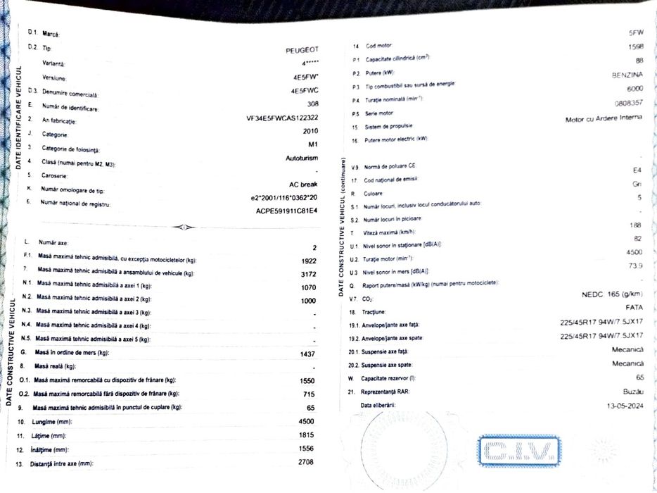 Vând Pejo 308 SW ,1.6 benzina ,2010