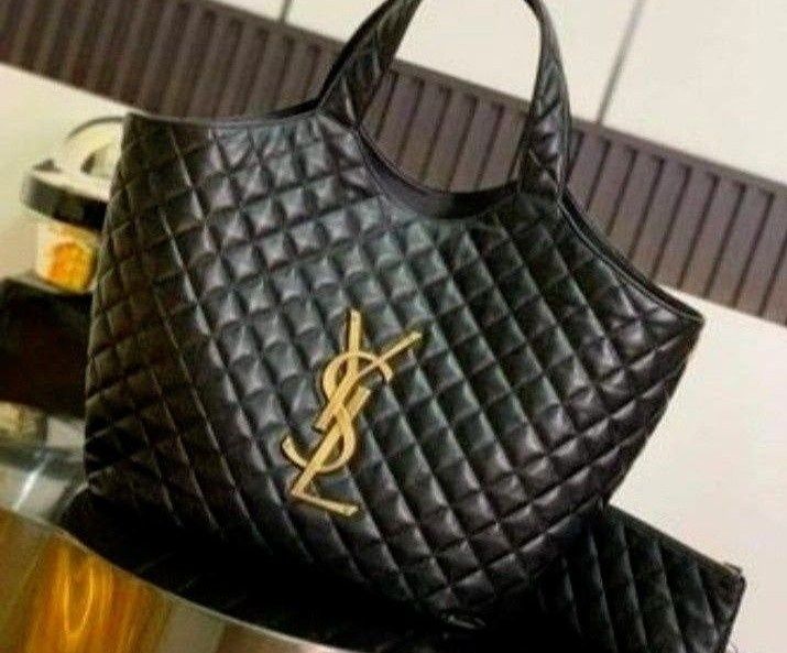 Geanta Ysl Maxy, logo metalic auriu, portofel simplu atasat, saculet