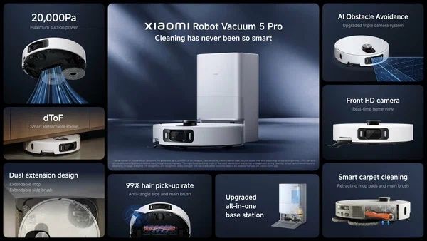 Робот-пылесос Xiaomi Robot Vacuum 5 Pro, белый, беспроводной