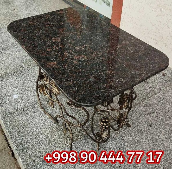 Стол Металл Ковка виноград лоза + гранит бронза - KOVKA STOL UZUM POYA
