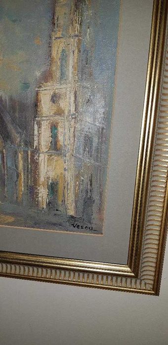 Picturi Teodor Vescu: Pescarusi in delta si Catedrala, oglinda insertii argintate