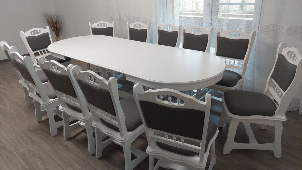 Vand set rustic masa ovala extensibila cu 10  scaune