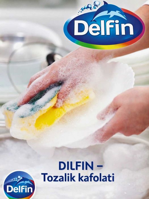 Delfin idish yuvish gel to'plami,3 dona x1000 ml Olma, Qulupnay, Limon