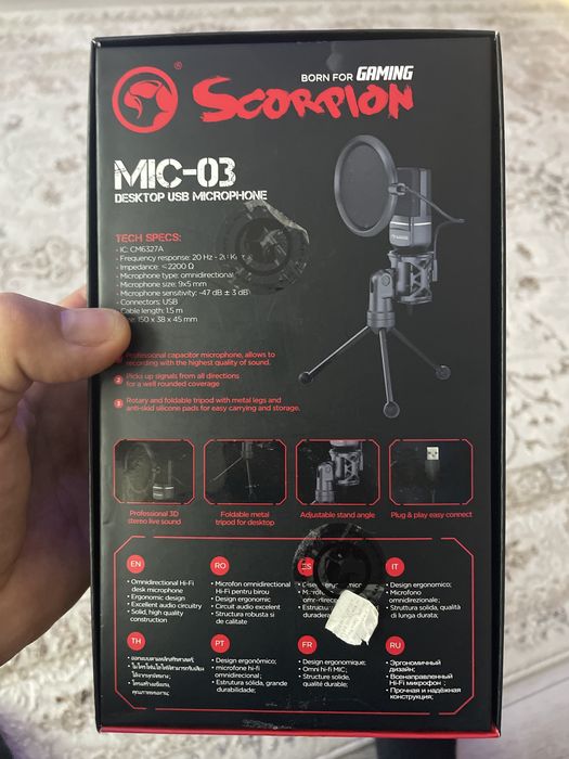 Microfon Marvo Mic-3, USB, Portabil cu trepied reglabil la 270’ Negru
