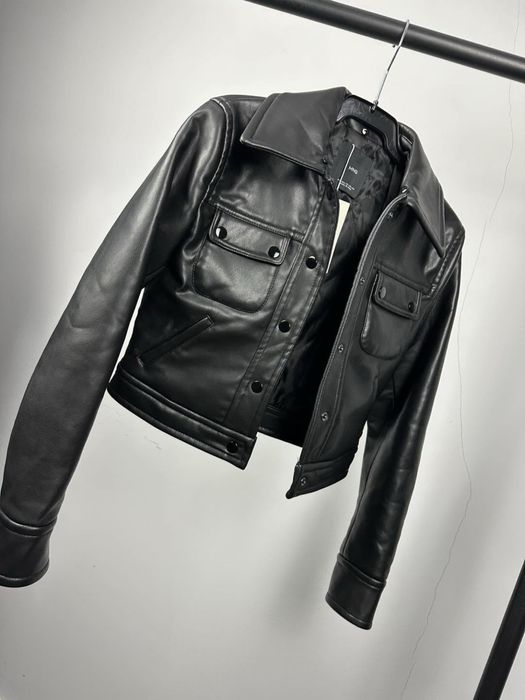 MANGO уникално дебело късо кожено яке с косъм