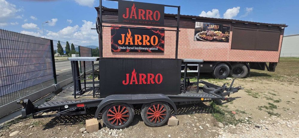 Grătar profesional mobil XXL 2 metri + Remorcă BARTHAU Tandem 2.000 kg – BBQ / Catering / Evenimente