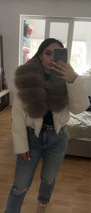 Geaca de puf cu blana de vulpe