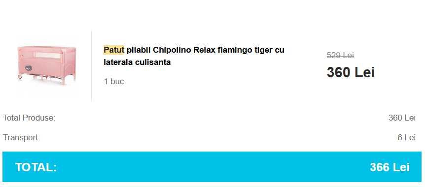Patut pliabil Chipolino Relax + Saltea Cocos Confort II 115x55x12 cm