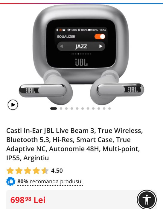 Jbl live beam 3, silver, sigilate, transport inclus