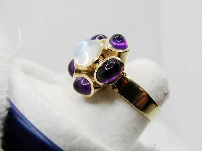 Inel Aur 14K Cu Ametist Piatra Lunii floral  Unicat