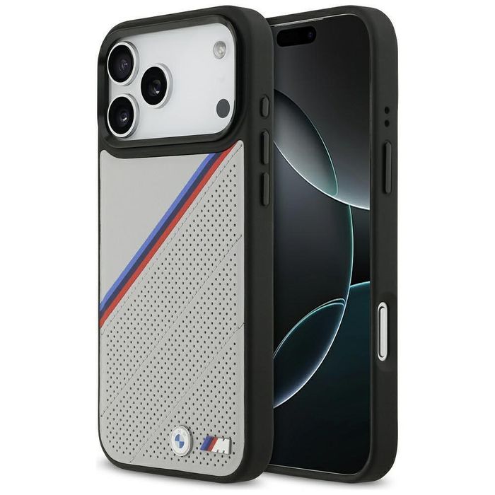Bmw m tricolor metal logo magsafe case for iphone 17 pro max gray