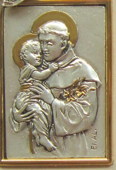 cadou rar Sf Anton de Padova 2xTablou Icoana placat argint Italia 1960