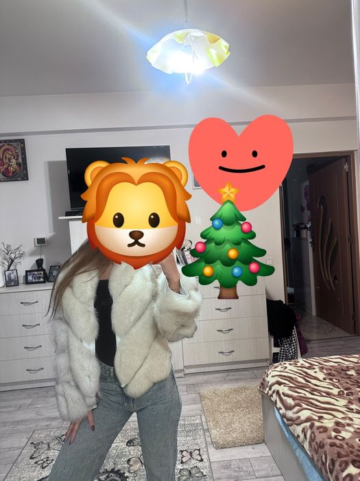 Haina din Blana Naturala Vulpe Argintie !NOUA ! MARIME  S maneci detasabile