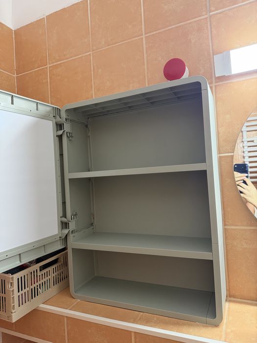 Dulap baie cu oglindă, verde, 44x15x59 cm