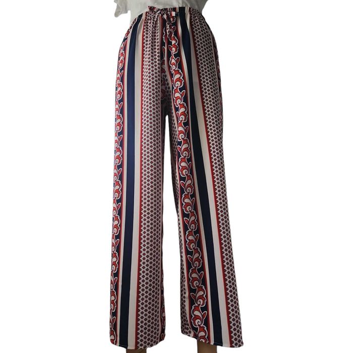 Pantaloni din bumbac, talie elastica,  rosu-bleumarin-bej, S, M, L