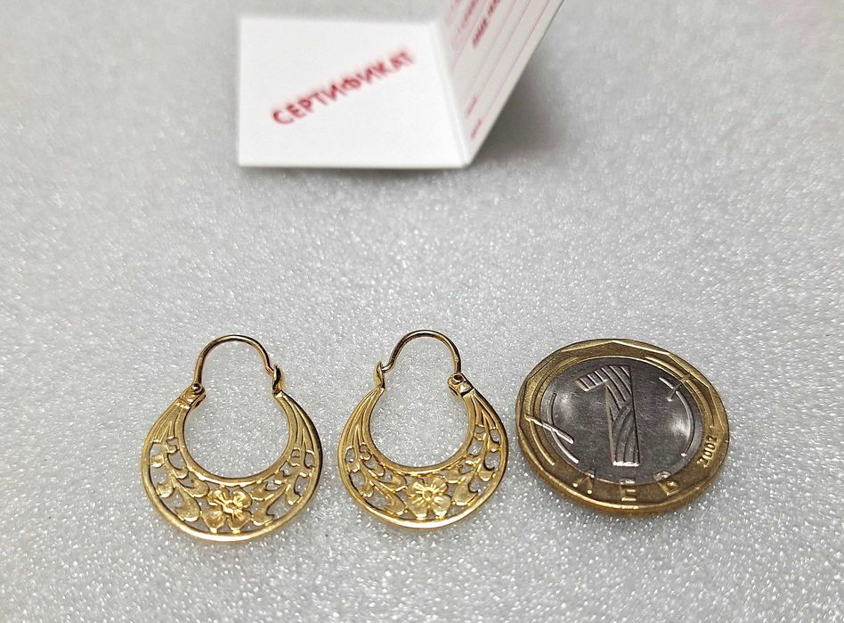 87€/грам! НОВИ! Златни Обеци-3,26 грама-14К (проба 585)