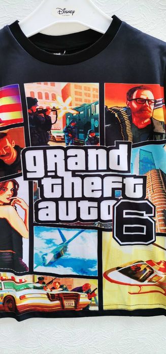 Tricou baieti negru GTA 6 Grand Theft Auto VI Mărime 110/116 5–6 ani