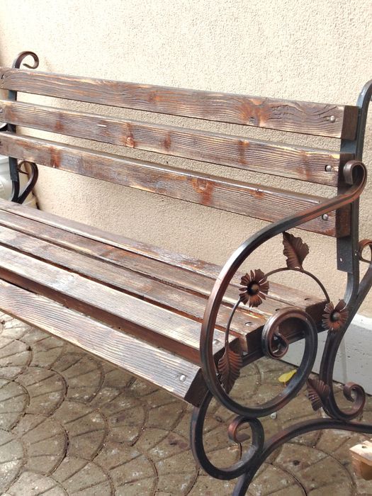 Banca gradina din fier forjat și lemn