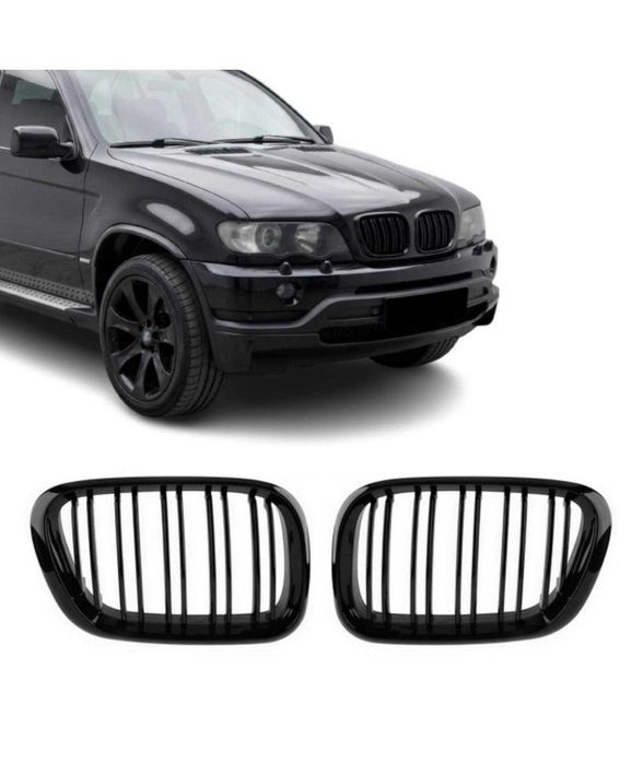 Grile Nari Duble M BMW X5 E53 Pre-lci Non-facelift (99-03), Negru Lucios, Radus
