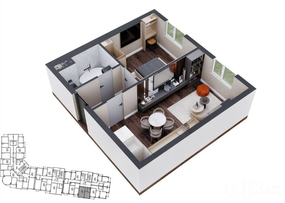 Ibn Sino | 44.2 m² | 2 xona | 10-qavat | Yangi uy | | Tashkent |