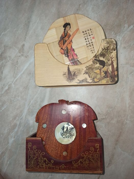 Подставки под горячие чашки.Бамбук и красное дерево с перламутром.Новы