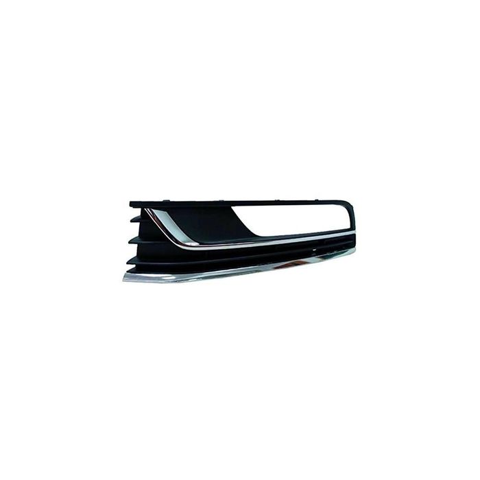 Grila bara fata VW Passat (B7 (36)), 11.2010-2015, Dreapta, 3AA854662A9B9, 95D127-8 cu locas pentru proiectoare, 2 insertii crom, gri inchis langa proiector, pentru modele Confortline