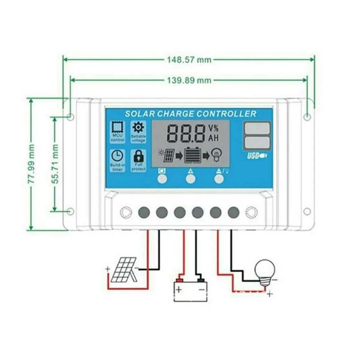 Соларен заряден контролер 20A PWM 12V/24V LCD