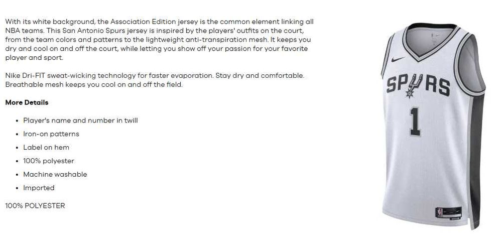 Nike NBA jersey Victor Wembanyama San Antonio Spurs потник /екип