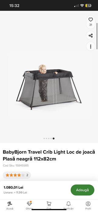 Pătut Baby bjorn ideal calatorii