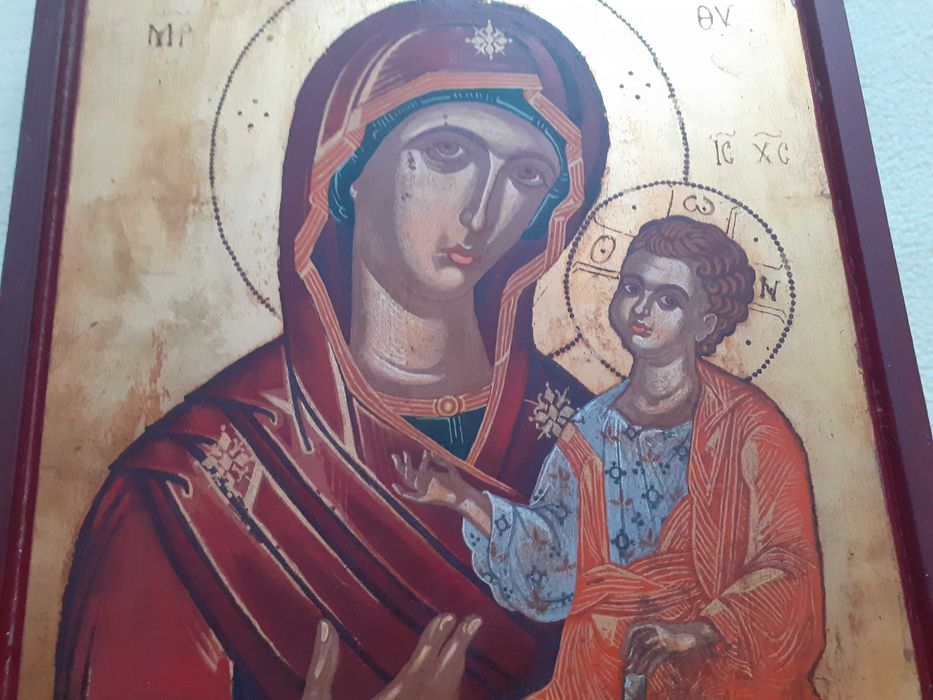 icoana Fecioara Maria Maica Domnului pictura pe lemn 26/33/3,5 cm