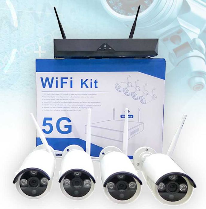 Чисто нов WiFi Kit 5G CCTV пълен комплект с 4 безжични камери