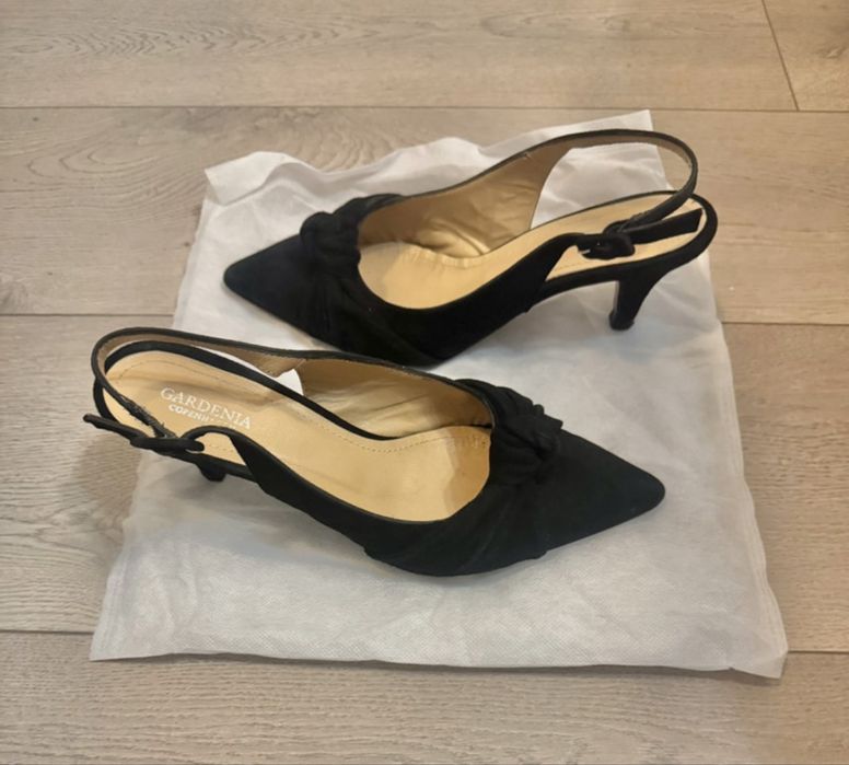 Black suede real leather kitten heels slingback Gardenia Copenhagen