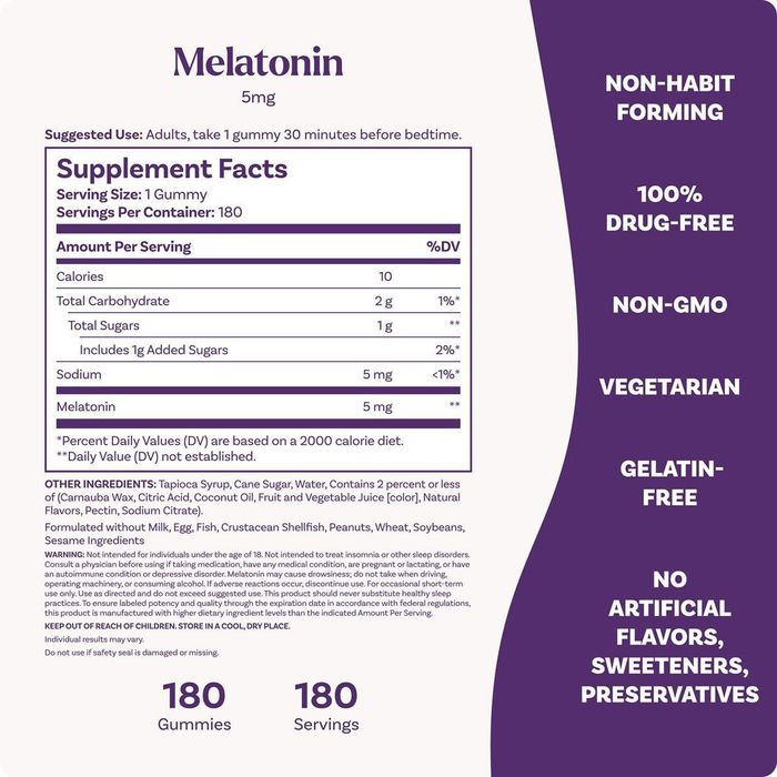 Мелатонин для сна. Халол Melatonin. 5 мг.180 вкусных витаминов для сна