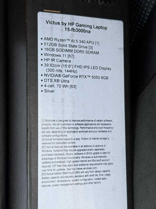 HP VICTUS gaming Ryzen AI 5 340 16GB 512SSD RTX5050 SIGILAT QWERTY