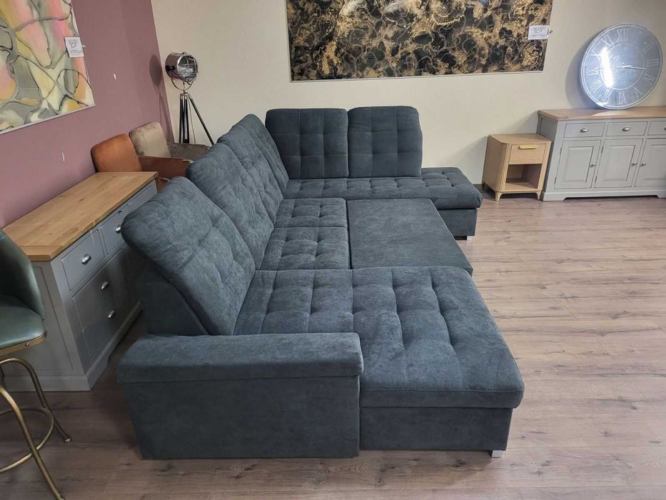 Тъмно сив П - образен ъглов диван Nixon с функция сън