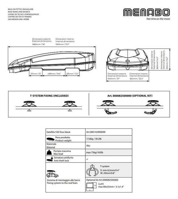 Cutie portbagaj Menabo Satellite 550 DUO ABS Black 198x94x36 cm