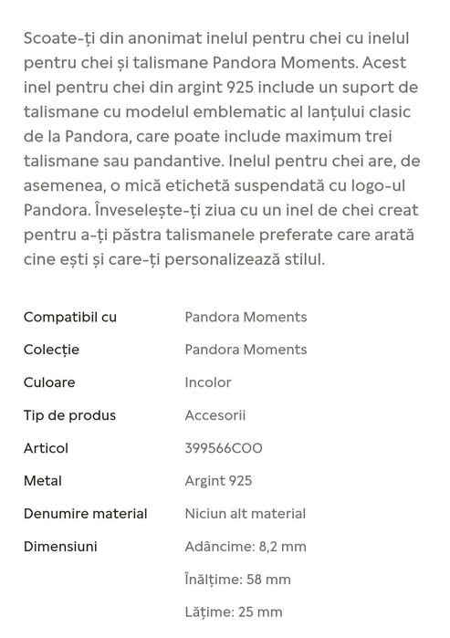 Inel pentru chei si charm Pandora