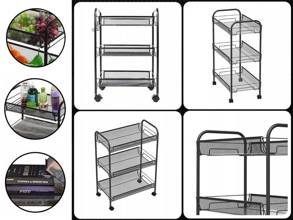 Etajera metalica pe roti cu 3 nivele Raft organizator tip carucior