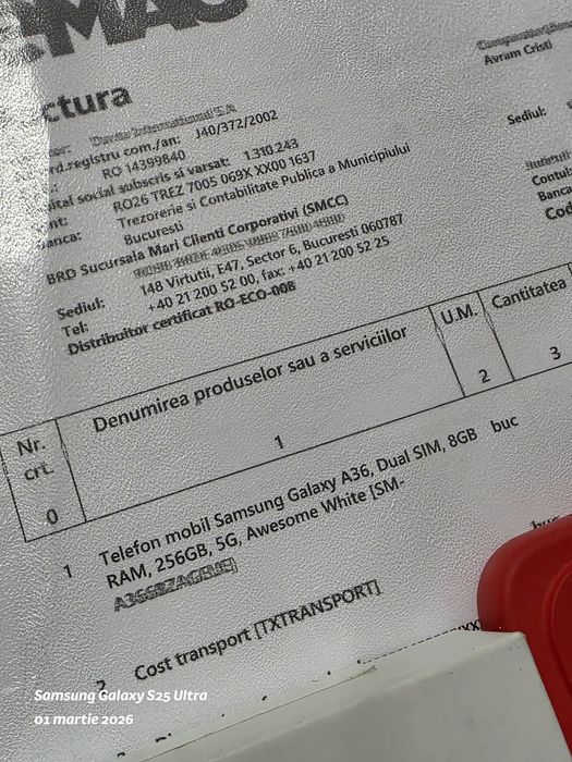 Samsung Galaxy A36 -5G / 256 GB / 8 GB Ram / Garanție