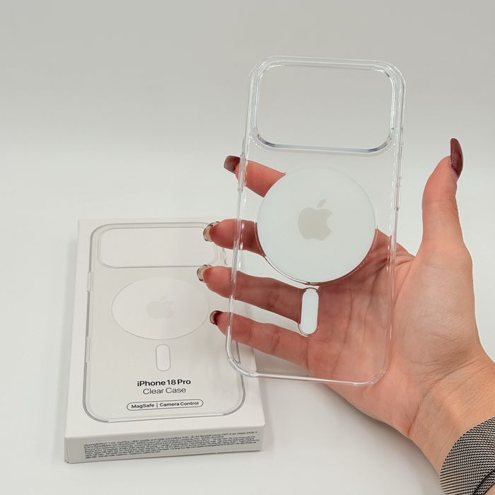 Apple Clear Case с MagSafe - изчистен прозрачен пластмасов калъф с MagSafe магнити, лого и AI button за iPhone 17 | 18 Pro и Pro Max