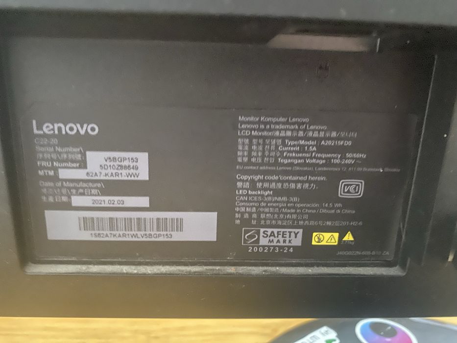 Монитор 21.5" Lenovo ThinkVision C22-20, Black