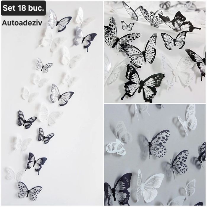 Set decorativ Fluturi: luminoși/simpli. Diferite modele. Stickere.