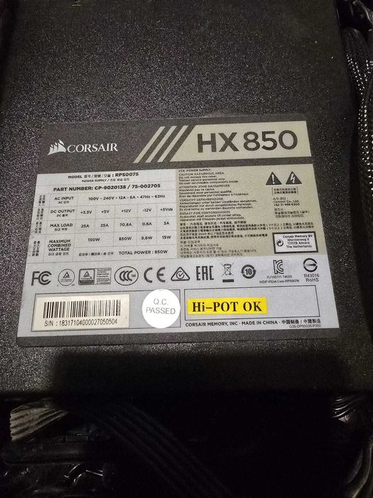 Sursa CORSAIR HX850 Platinum Plus, full modular, folosita putin