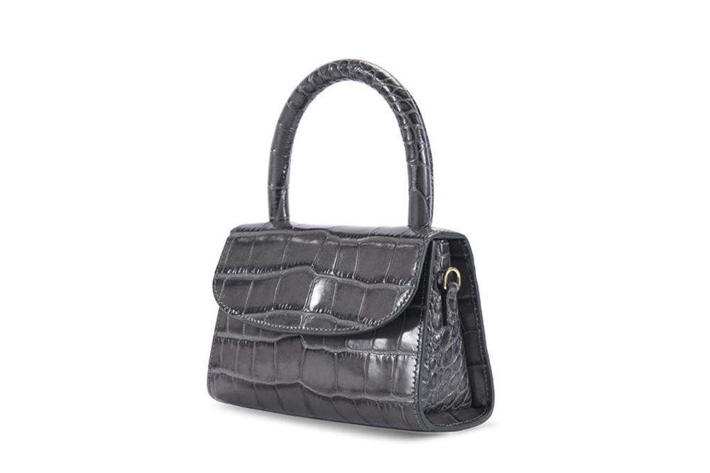 Дамска чанта BY FAR GREY croc mini top handle bag