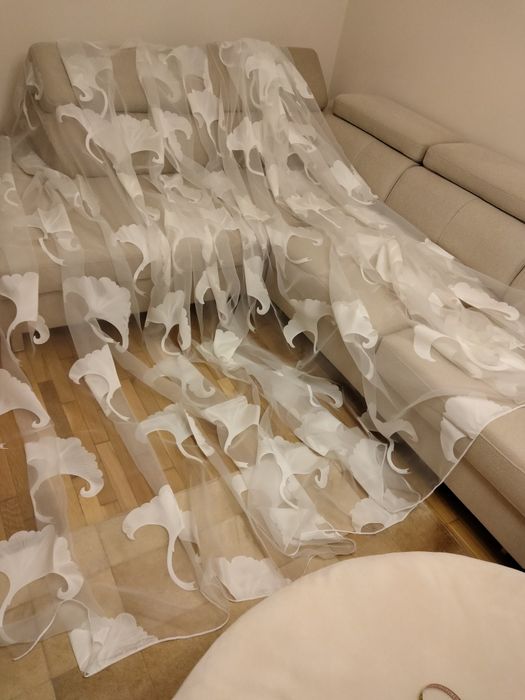 Metraj perdea organza alba imprimata din gama premium