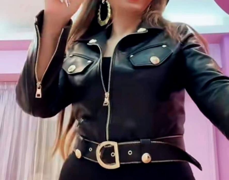 Jachet dama a Balmain piele naturală,logo metalic auriu, interior insc