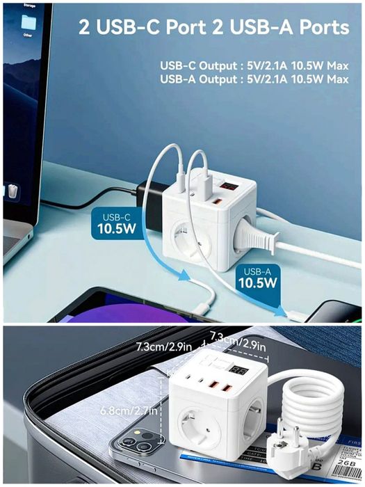 Удлинитель с usb и type-C портами