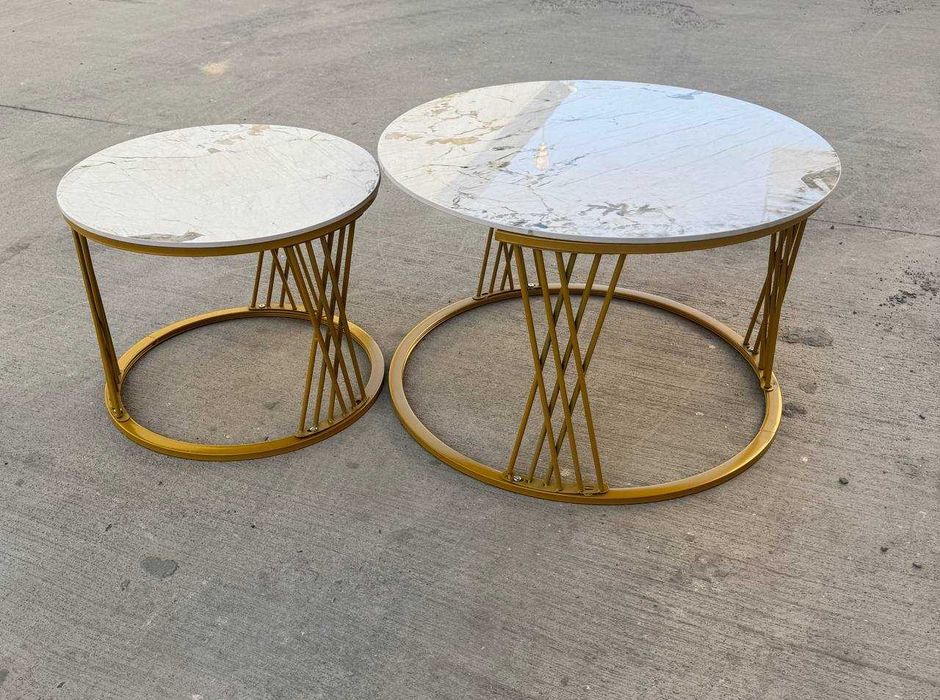 Журнальный столик 2в1 Elton — мраморная столешница, золотой