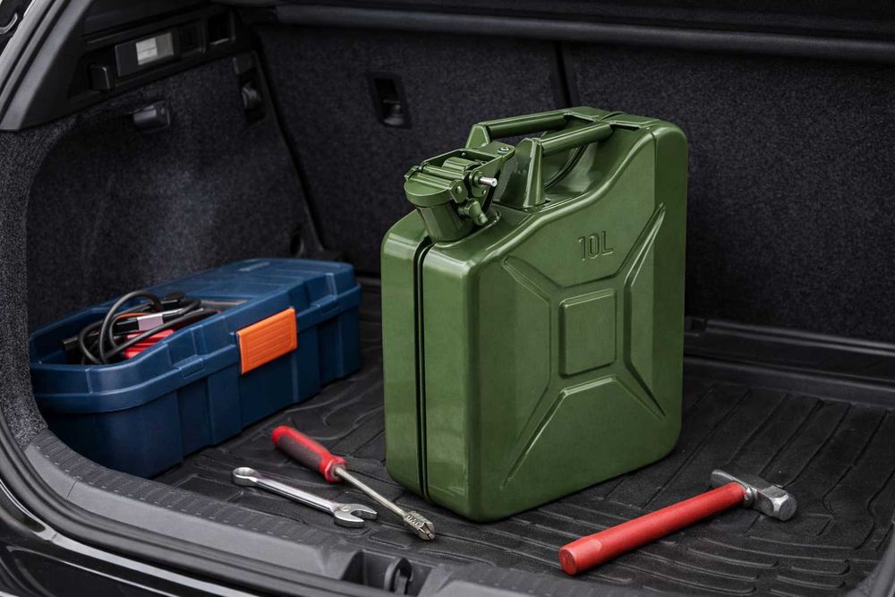 Canistra metalica combustibil 10L verde rezistenta benzina motorina